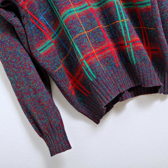 Scott Officer 100% Pure Wool Crew Neck Plaid Sweater Multciolors Men L - Picture 5 of 11